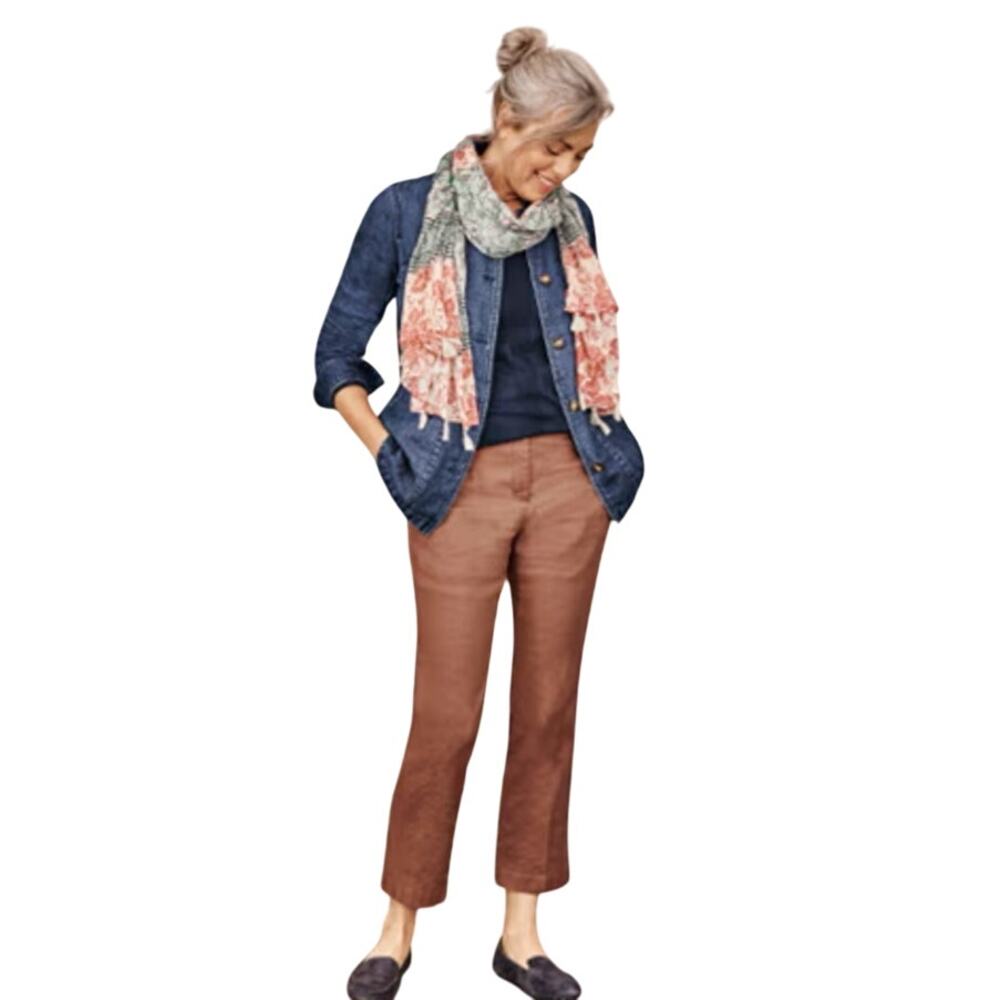 J.Jill Rust Brown Linen Stretch Straight Cropped Ankle Trouser Pants